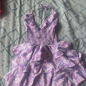 Womens ' Lavender Floral Ruffle Halter Dress